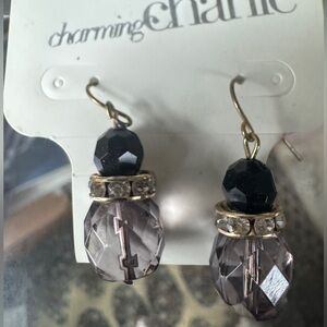 Charming Charlie Black and Smoky Lavender Crystal Drop Earrings